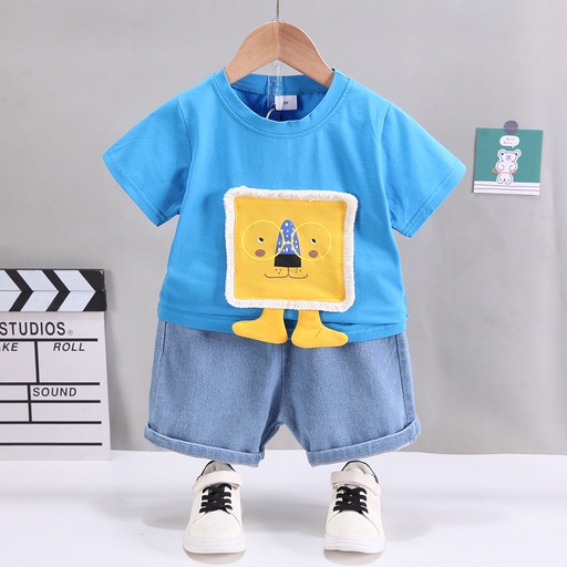 [SC10-20657006] 2pcs Toddler Boy Lion Embroidered Short-sleeve Tee and Denim Shorts Set