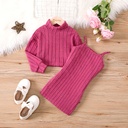 2PCS Toddler Girl Solid Stand Collar Long Sleeve Dress Set