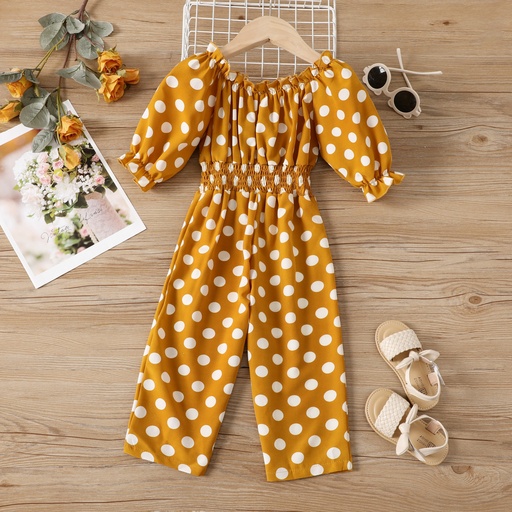 Toddler Girl Polka Dots Smocked Jumpsuit