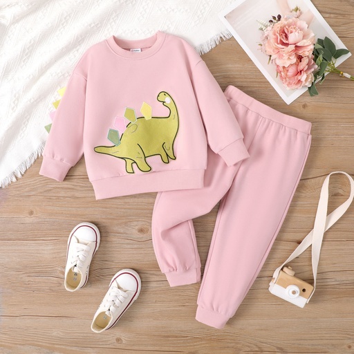 [SC11-20672108] 2pc Toddler Girl Dinosaur Pattern Pink Set