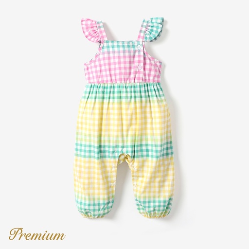 [SC11-20744368] Baby Girl Elegant Cotton Grid Jumpsuit with Ruffle Edge