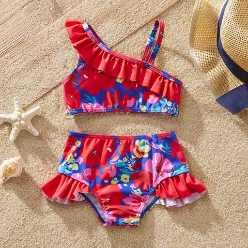 [SC11-20643146] 2pcs Baby Girl Floral Print Ruffled Two-piece Swimsuit