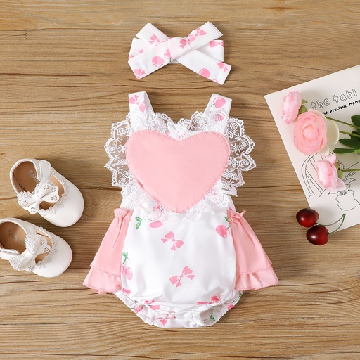 [SC11-20636754] 2pcs Baby Girl Heart Embroidered Tank Bodysuit and Headband Set