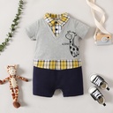 Baby Boy 100% Cotton Giraffe Print Plaid Colorblock Faux-two Romper