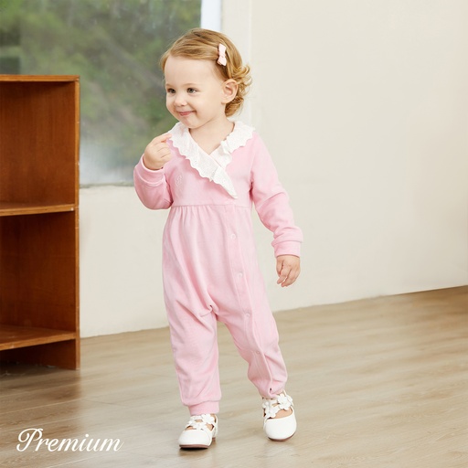 [WCL12-20673274] Long Sleeve Ruffle Edge Elegant Letter Jumpsuit for Baby Girls