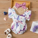 2pcs Baby Girl Allover Dolphin Print Flutter-sleeve Romper & Headband Set