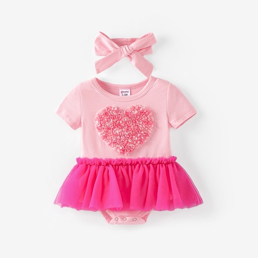 Baby Girl  2pcs Heart-shaped Mesh Romper and Headband Set