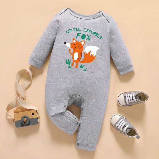 Baby Boy Graphic Fox & Letter Print Long-sleeve Jumpsuit