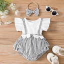 Little CoCo & Gentlemen - Baby Girl Bowknot Grid Ruffled Romper with Headband