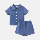 2pcs Baby Boy 100% Cotton Lapel Collar Denim Shirt an Shorts Set