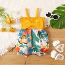 Baby Girl Plant Print Bow Front Smocked Slip Romper