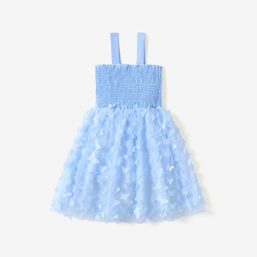 Kid Girl 3D Butterfly Design Mesh Splice Smocked Slip Dress