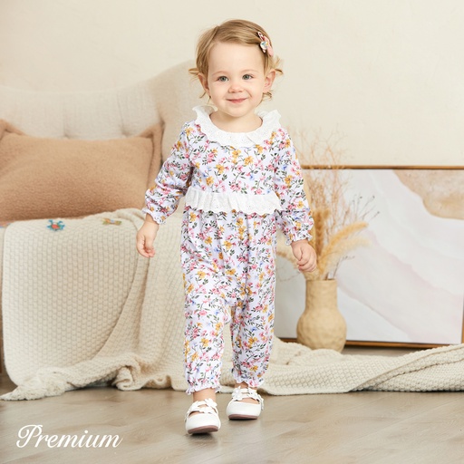 100% Cotton Medium Thickness Plants and Floral Sweater Button-up for Baby Girl