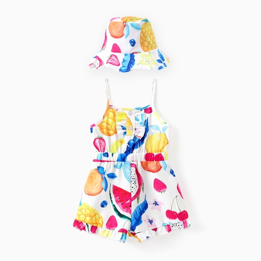 2pcs Baby Girl Sweet Fruits Jumpsuit Set