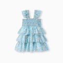 Toddler Girl Sweet Floral Print Smocked Ruffled Sleeveless Dress