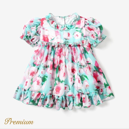 Toddler/Kid  Girl's Elegant Dress with Agaric Edge and Big Flower Pattern