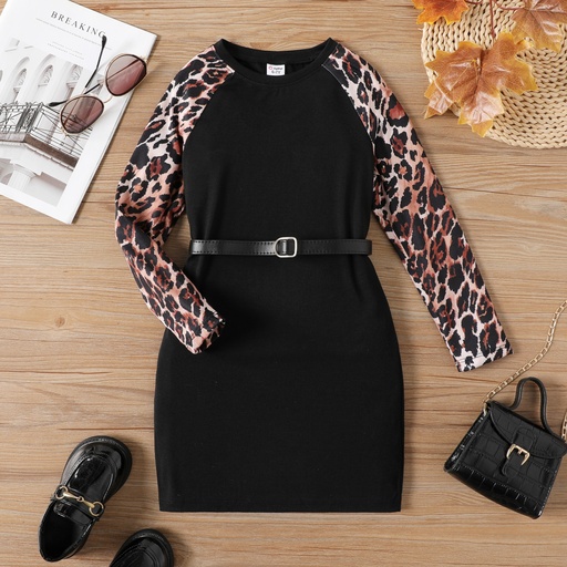 Kid Girl Stylish Leopard Stitched Dress