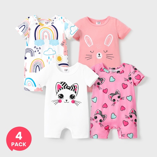 [SC12-20908292] 4-Pack Baby Girl Bunny & Cat Print Romper