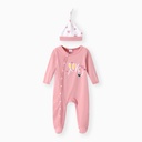 2pcs Baby Valentine's Day 95% Cotton Love Heart Print Footed Jumpsuit with Hat Set