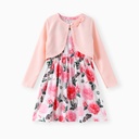2pcs Kid Girl Floral Print Sleeveless Dress and Bowknot Design Cardigan Set