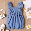 Baby Girl Ruffled Button Design Sleeveless Denim Rompers