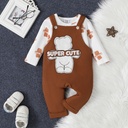Baby Girl 2pcs Bear Print Tee and Embroidered Overalls Set
