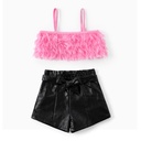 Toddler/Kid Girl 2pcs Feather Crop Camisole and Leather Shorts Set
