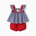 Baby Girl 2pcs Childlike Bear Embroidery Striped Top and Shorts Set