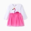 Baby Girl Flamingo Embroidered Mesh Splice Dress