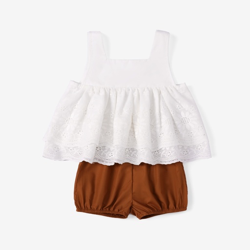 [SC13-20830031] Baby Girl 2pcs Casual Embroidered Top and Shorts Set