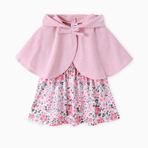 Baby Girl 2pcs Solid Cardigan and Floral Print Dress Set