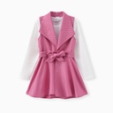 Toddler/Kid Girl 3pcs Fashionale Suit Collar Dress and Tee and Shorts Set
