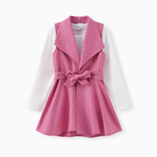 Toddler/Kid Girl 3pcs Fashionale Suit Collar Dress and Tee and Shorts Set