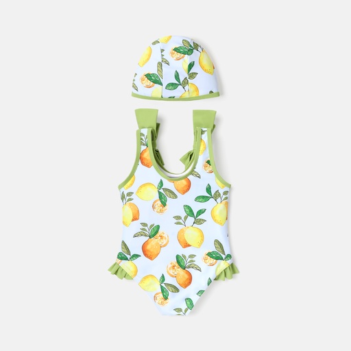 Toddler Girl Floral Print Ruffled Bowknot Design Sleeveless Onepiece Swimsuit