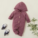 Solid Hooded Long-sleeve Baby Jumpsuit