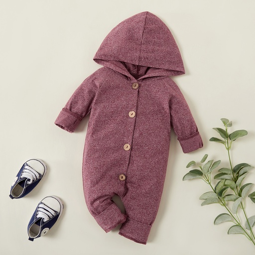 Solid Hooded Long-sleeve Baby Jumpsuit
