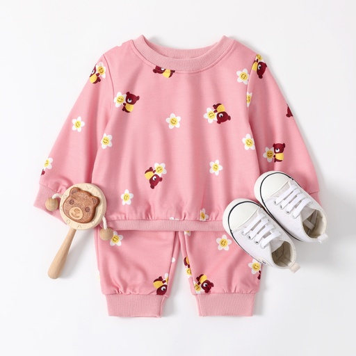 Baby Boy/Girl 2pcs Bear Print Sweatshirt and Pants Set