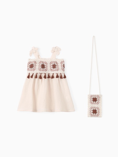 Baby Girl 2pcs Bohemia Tassel design Dress with Bag