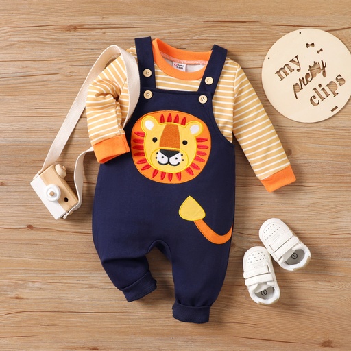 2pcs Baby Boy/Girl  Animal Pattern Lion Long Sleeves Sweatshirt and Overalls Sets