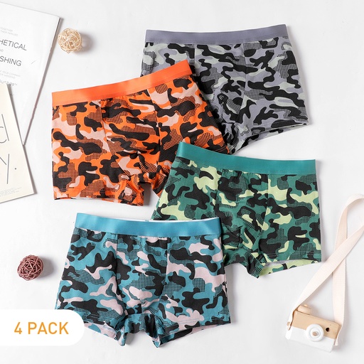 [WCL12-20601300] 4Pcs Kid Boy Camouflage Boxer Briefs Underwear