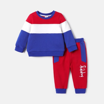 [WCL12-20566322] 2pcs Baby Boy/Girl Long-sleeve Colorblock Sweatshirt and Letter Print Sweatpants Set