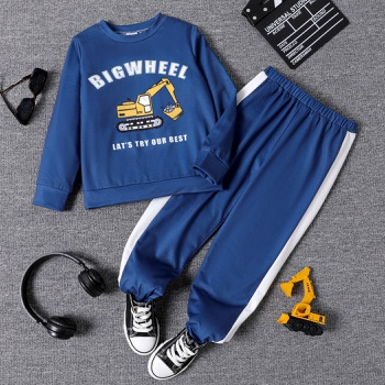 [WCL12-20536132] 2pcs Kid Boy Vehicle Letter Print Sweatshirt and Colorblock Elasticized Pants Set