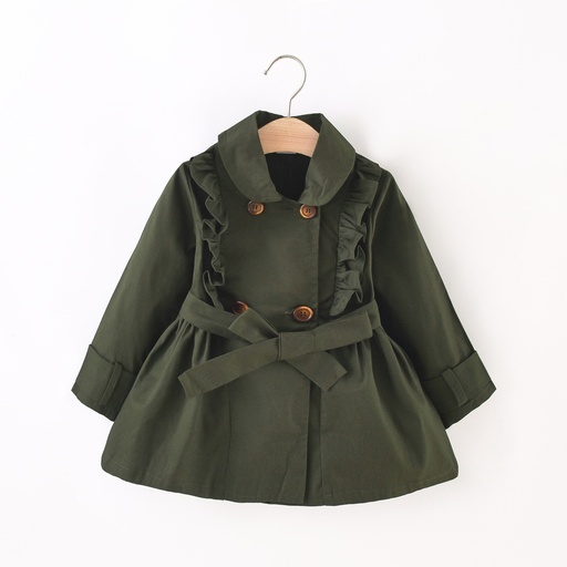 Toddler Girl Doll Collar Ruffled Double Breasted Belted Trench Coat