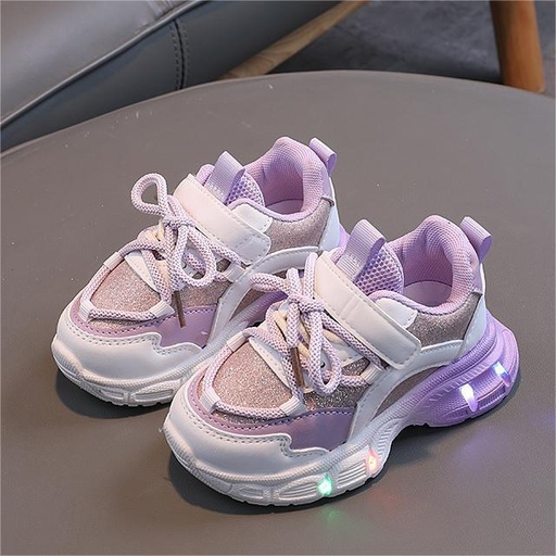 Toddler/Kid Girl Sporty Solid Color Lace-Up Lighted Velcro Sports Shoes