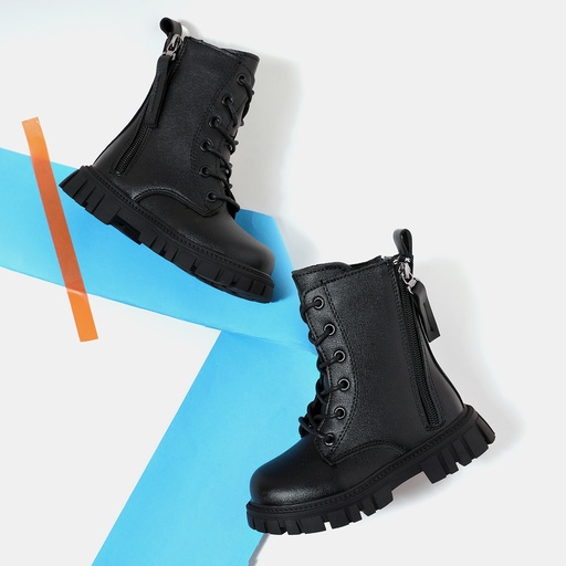 [WCL13-20498681] Toddler / Kid Lace Up Black High Top Boots