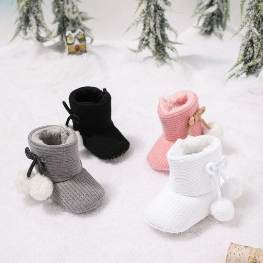 Baby / Toddler Girl Knitted Bowknot Fluff Ball Fleece-lining Prewalker Shoes