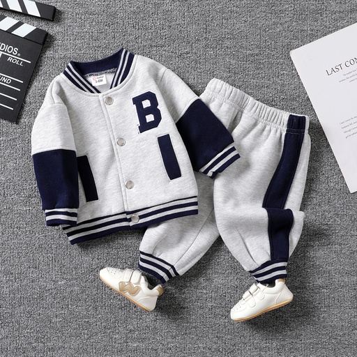 2pcs Baby Boy Classic Letter Long Sleeve Set 