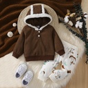 2pcs Baby Boy/Girl Brown Corduroy Fuzzy Trim Hoodie and Allover Print Pants Set