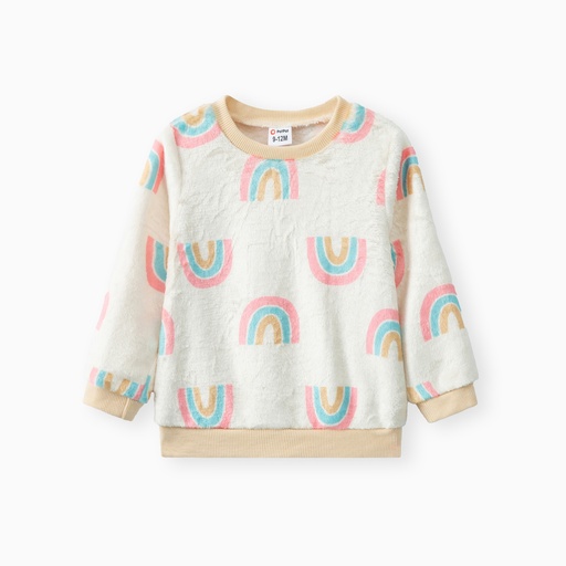 Baby Boy/Girl Allover Rainbow Print Long-sleeve Fuzzy Sweatshirt
