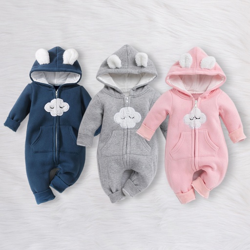 Baby Boy/Girl Clothes Beat Style Cloud Design Fleece-lining Zipper Jumpsuit